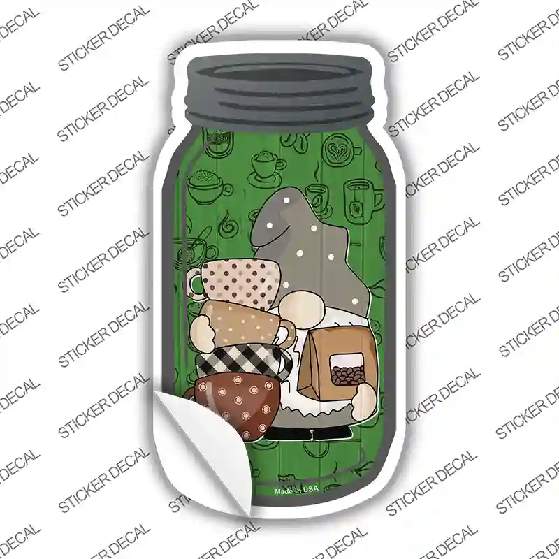 MJ-744s-L Gnome with Coffee Beans Novelty Mason Jar Sticker Decal, Large