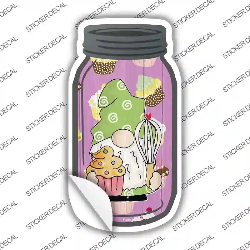 MJ-749s-S Gnome with Cupcake & Whisk Novelty Mason Jar Sticker Decal, Small