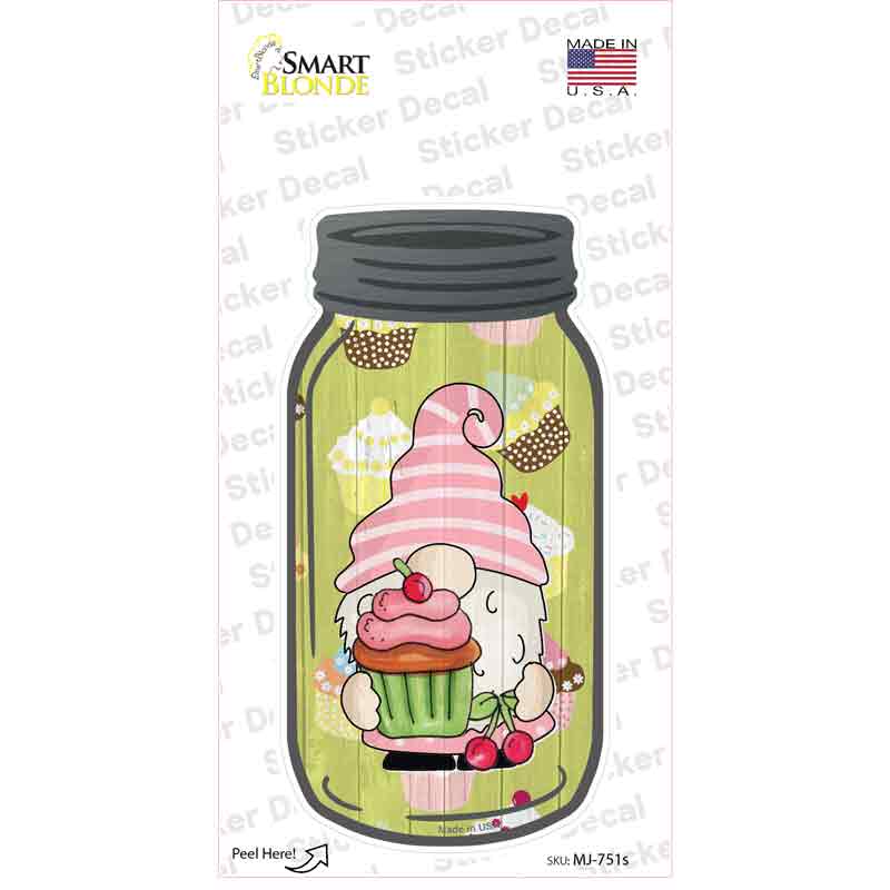 MJ-751s-M Gnome with Cupcake & Cherries Novelty Mason Jar Sticker Decal, Medium