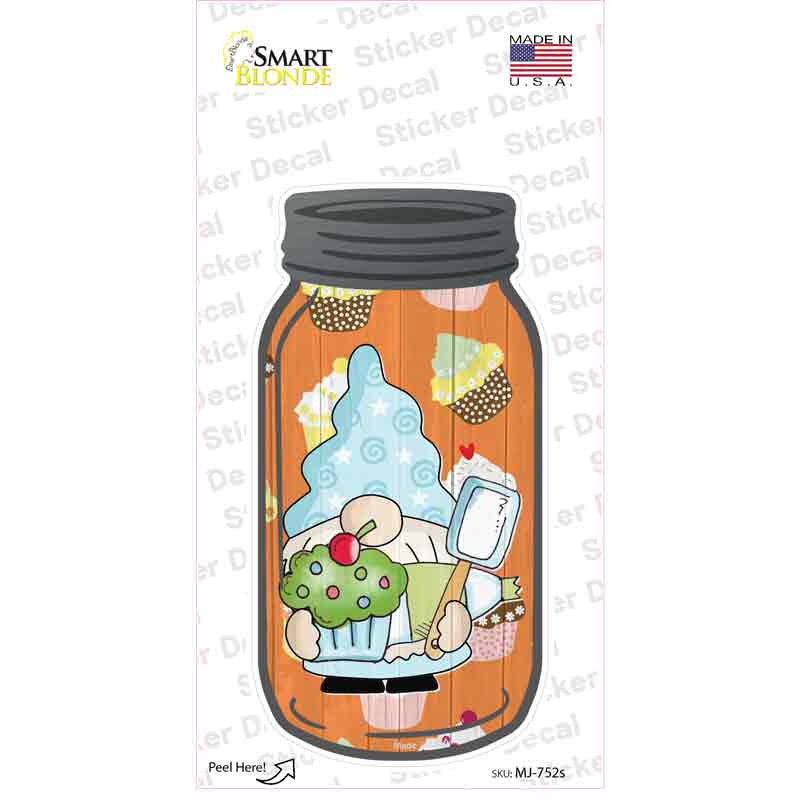 MJ-752s-M Gnome with Green Cupcake Novelty Mason Jar Sticker Decal, Medium
