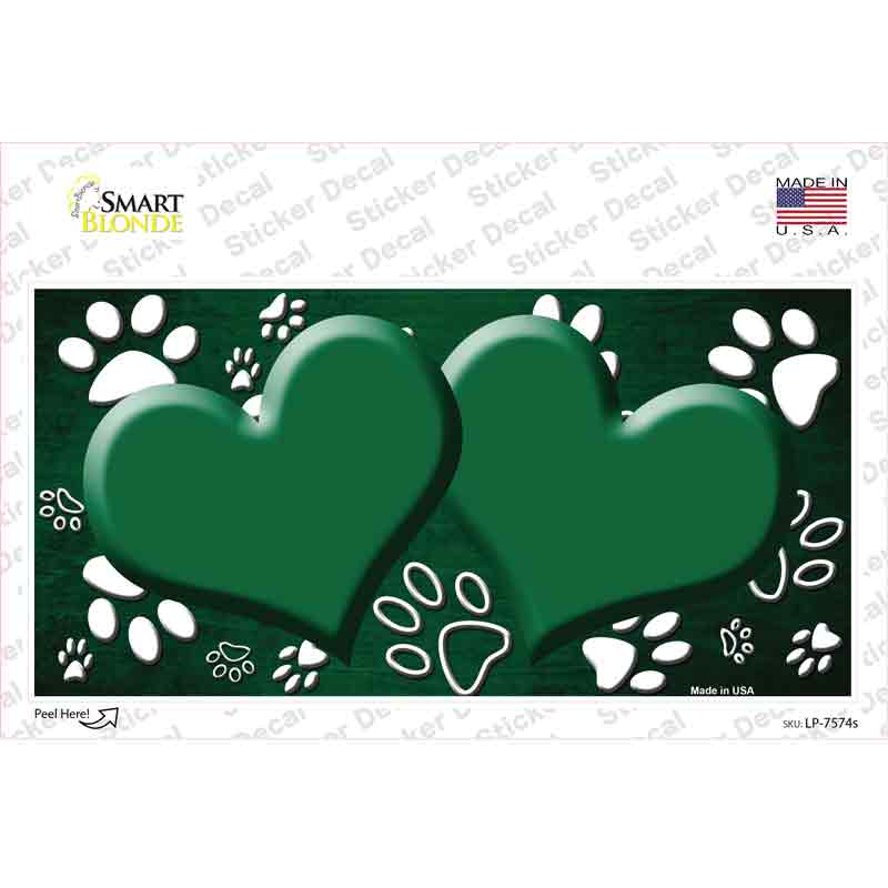 LP-7574s-M Paw Heart Green White Novelty Sticker Decal, Medium