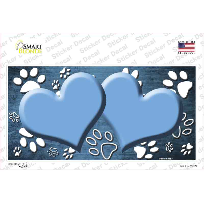LP-7582s-M Paw Heart Light Blue White Novelty Sticker Decal, Medium