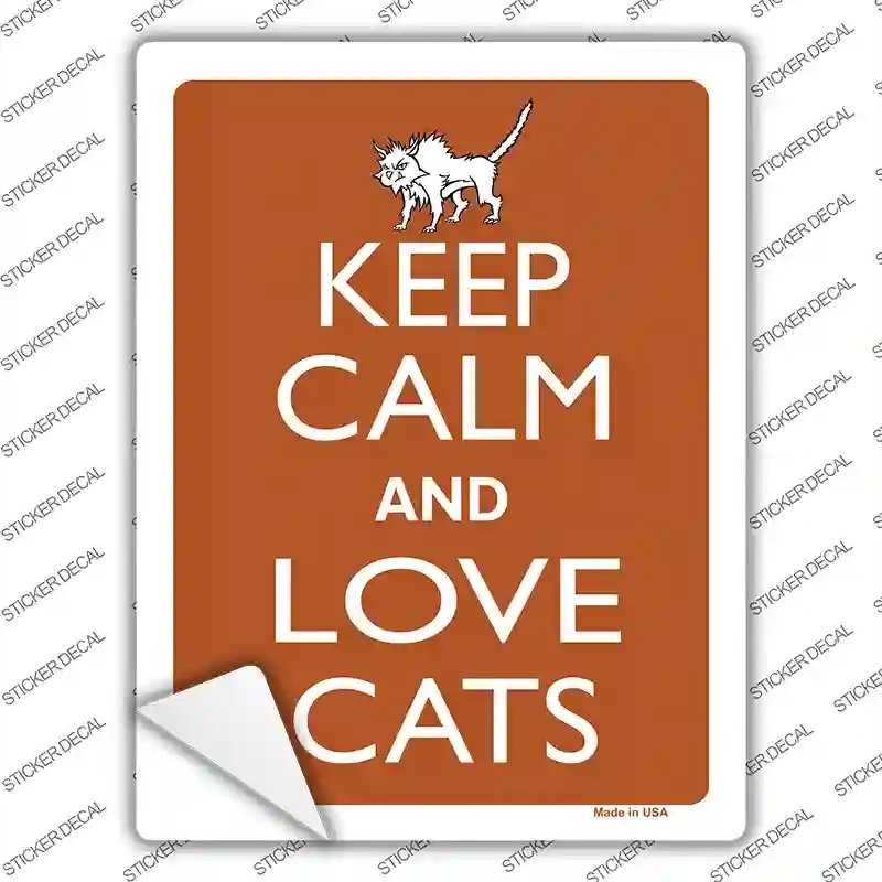 P-2142s-L Keep Calm & Love Cats Novelty Rectangle Sticker Decal, Large