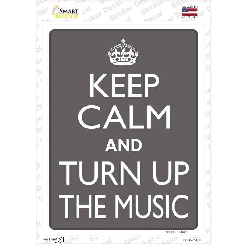 P-2148s-M Keep Calm & Turn Up the Music Novelty Rectangle Sticker Decal, Medium
