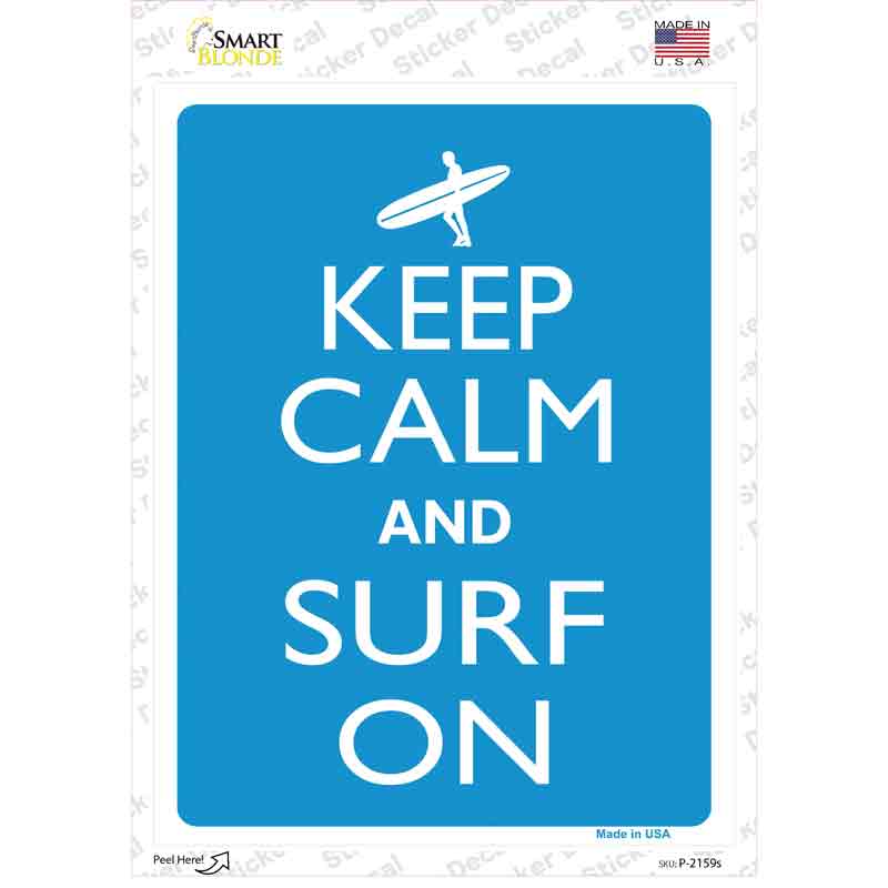 P-2159s-M Keep Calm & Surf on Novelty Rectangle Sticker Decal, Medium