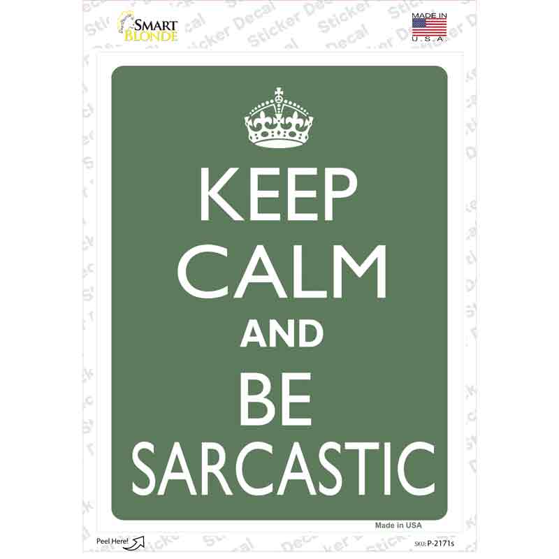 P-2171s-M Keep Calm & Be Sarcastic Novelty Rectangle Sticker Decal, Medium