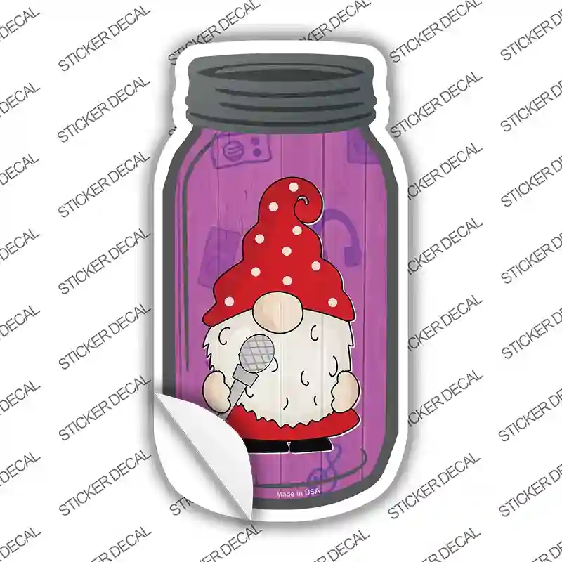 MJ-753s-L Gnome with Microphone Novelty Mason Jar Sticker Decal, Large