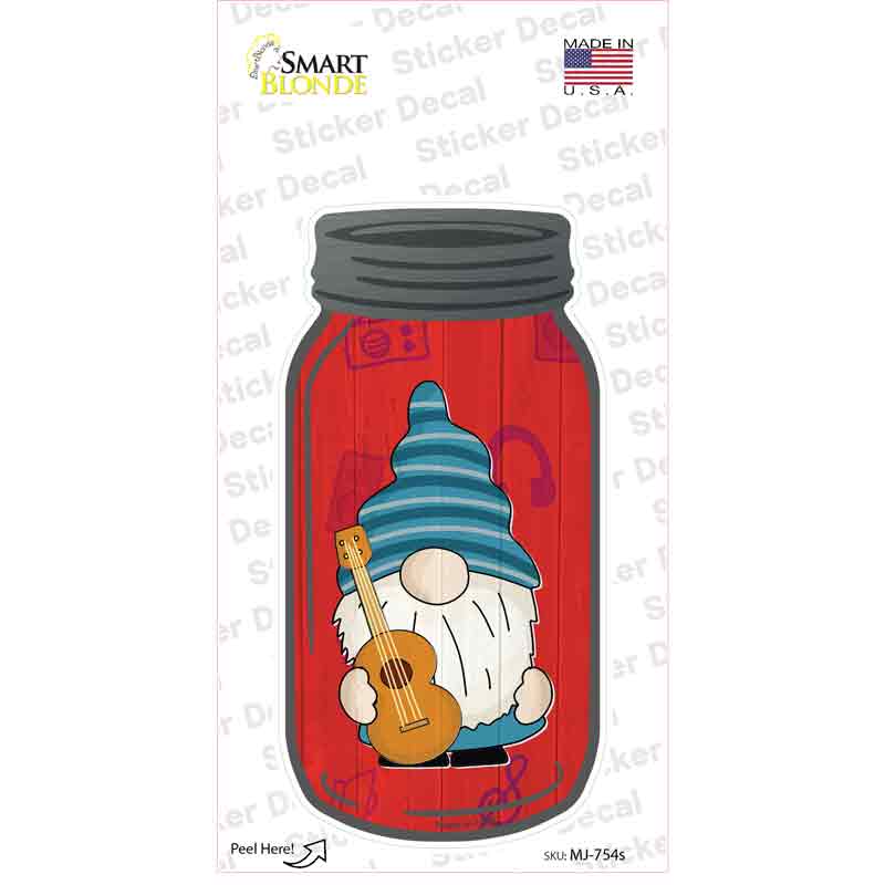 MJ-754s-M Gnome with Guitar Novelty Mason Jar Sticker Decal, Medium