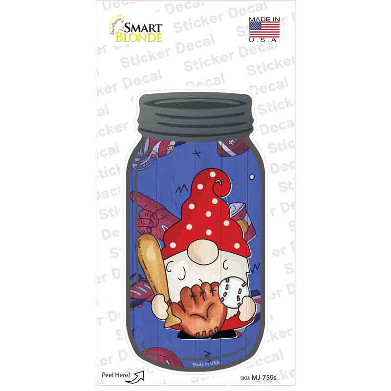MJ-759s-M Gnome Playing Baseball Novelty Mason Jar Sticker Decal, Medium
