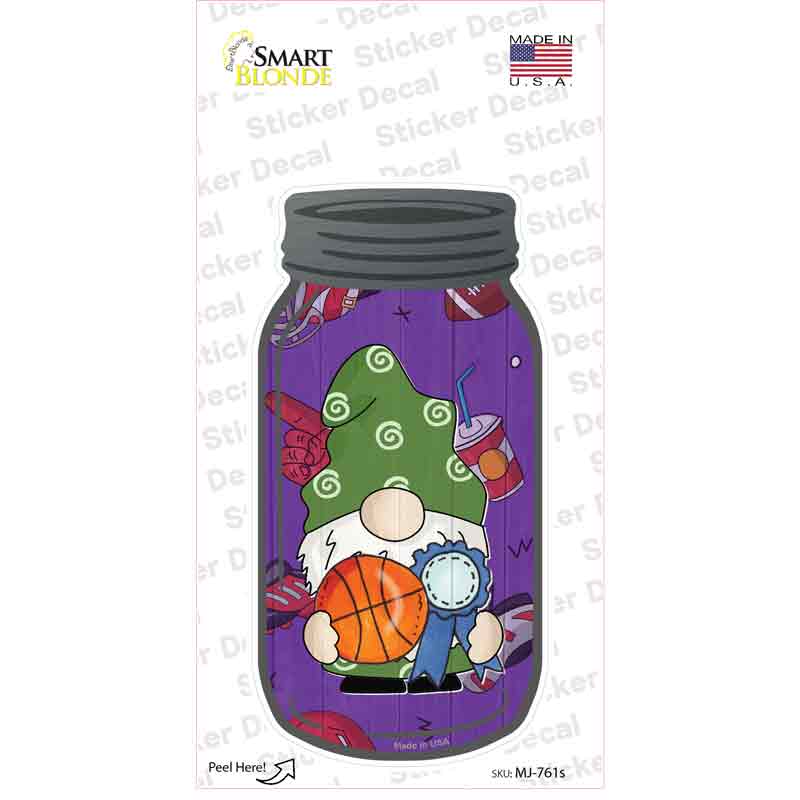 MJ-761s-M Gnome Playing Basketball Novelty Mason Jar Sticker Decal, Medium