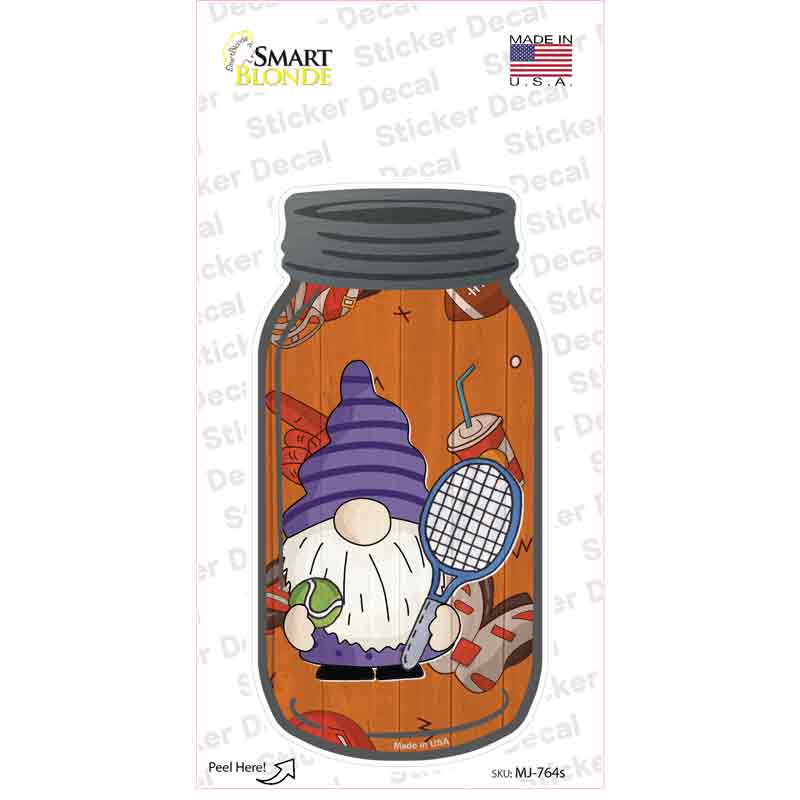 MJ-764s-M Gnome Playing Tennis Novelty Mason Jar Sticker Decal, Medium