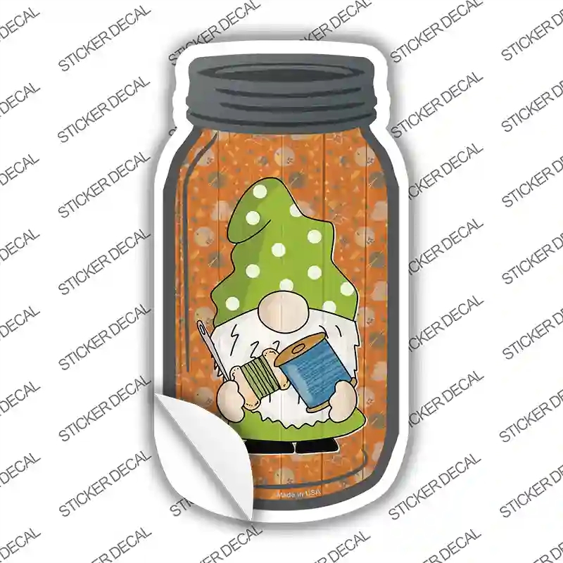 MJ-773s-S Gnome with Yarn Novelty Mason Jar Sticker Decal, Small