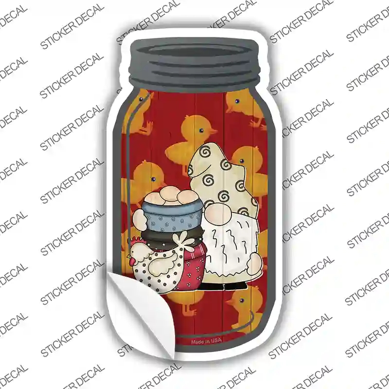 MJ-792s-S Gnome with Eggs Red Novelty Mason Jar Sticker Decal, Small
