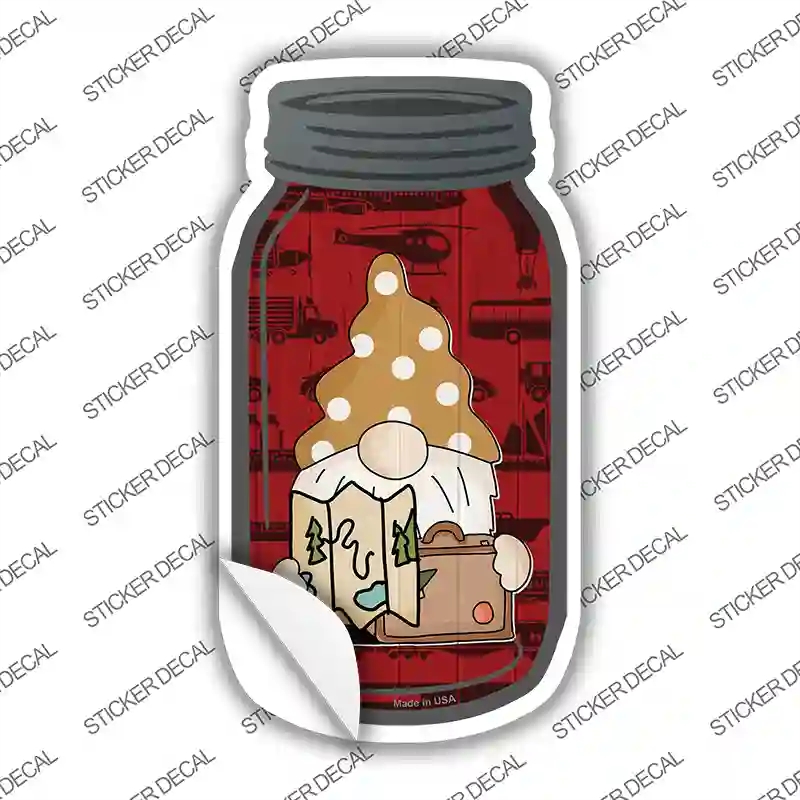 MJ-796s-L Gnome with Map Novelty Mason Jar Sticker Decal, Large