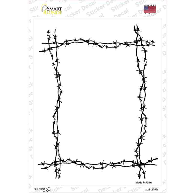 P-2191s-M Black Barbed Wire Border Novelty Rectangle Sticker Decal, Medium