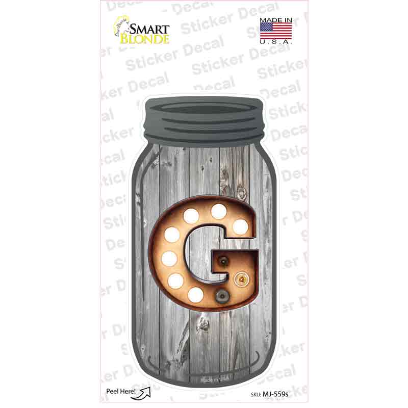 MJ-559s-M G Bulb Lettering Novelty Mason Jar Sticker Decal, Medium