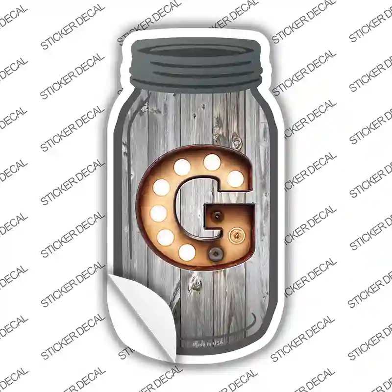 MJ-559s-S G Bulb Lettering Novelty Mason Jar Sticker Decal, Small