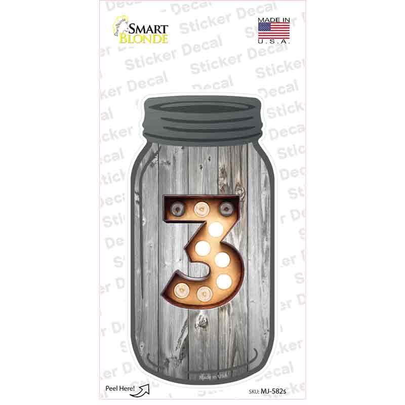 MJ-582s-M 3 Bulb Lettering Novelty Mason Jar Sticker Decal, Medium