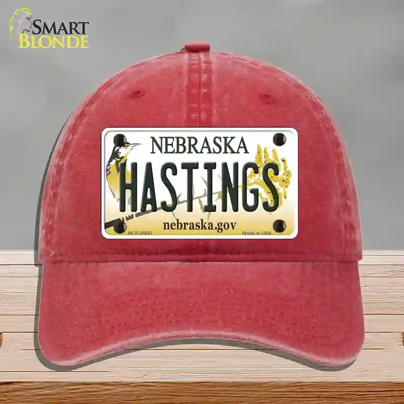 HAT13-MLP-10607 Hastings Nebraska Novelty License Plate Hat, Unconstructed Cotton - Red