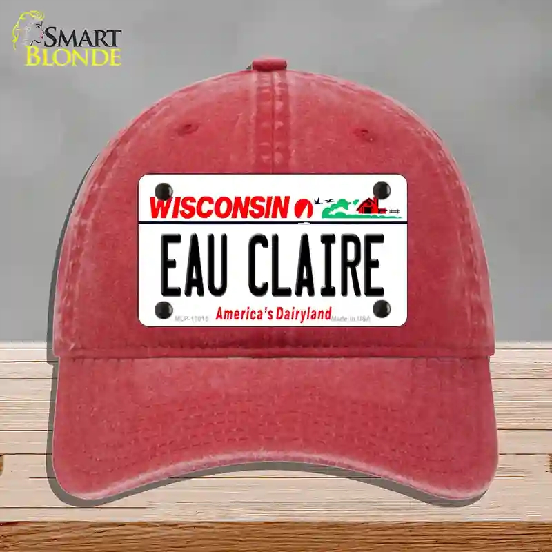 HAT13-MLP-10615 Eau Claire Wisconsin Novelty License Plate Hat, Unconstructed Cotton - Red