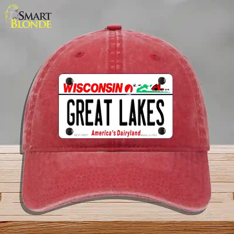 HAT13-MLP-10621 Great Lakes Wisconsin Novelty License Plate Hat, Unconstructed Cotton - Red