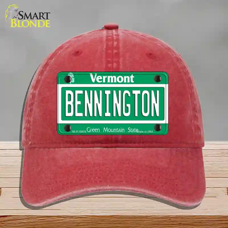HAT13-MLP-10670 Bennington Vermont Novelty License Plate Hat, Unconstructed Cotton - Red