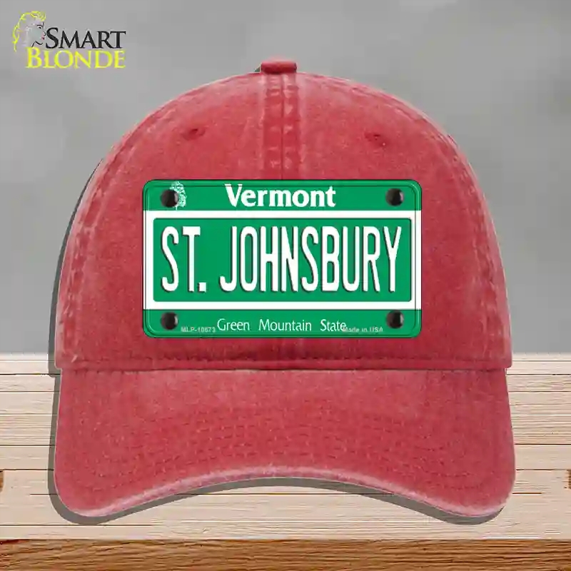 HAT13-MLP-10673 St Johnsbury Vermont Novelty License Plate Hat, Unconstructed Cotton - Red