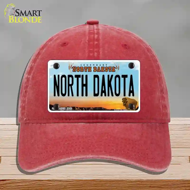 HAT13-MLP-10700 North Dakota Legendary Novelty License Plate Hat, Unconstructed Cotton - Red