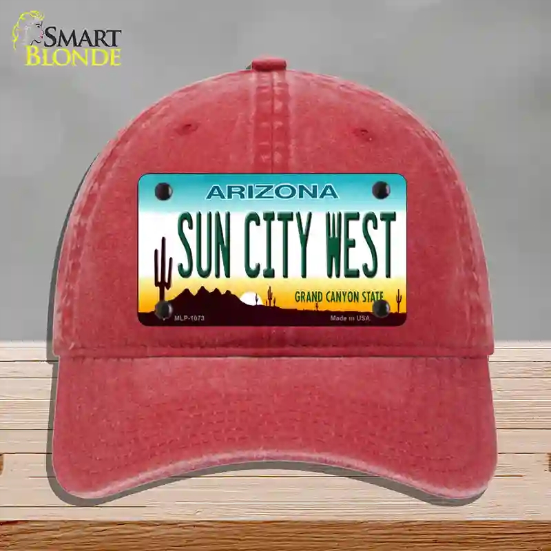 HAT13-MLP-1073 Sun City West Arizona Novelty License Plate Hat, Unconstructed Cotton - Red