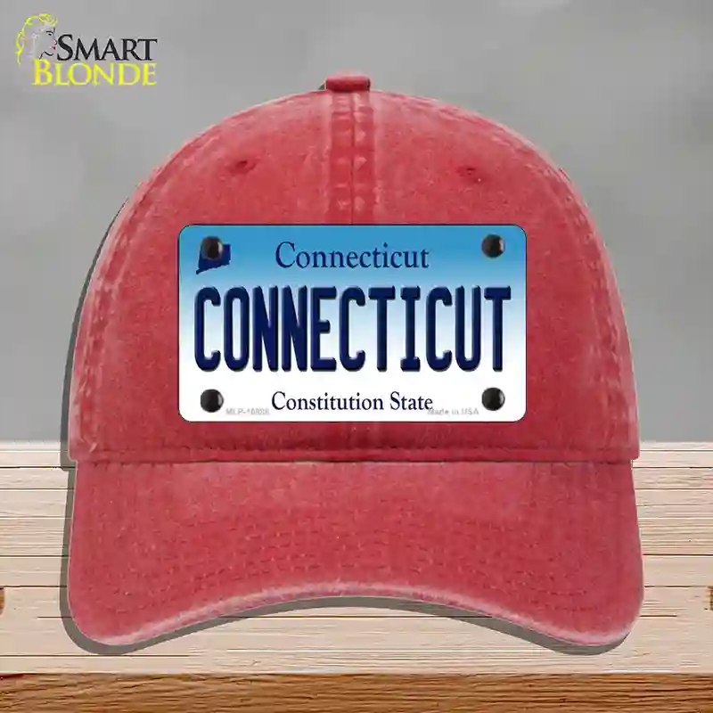 HAT13-MLP-10888 Connecticut State Novelty License Plate Hat, Unconstructed Cotton - Red
