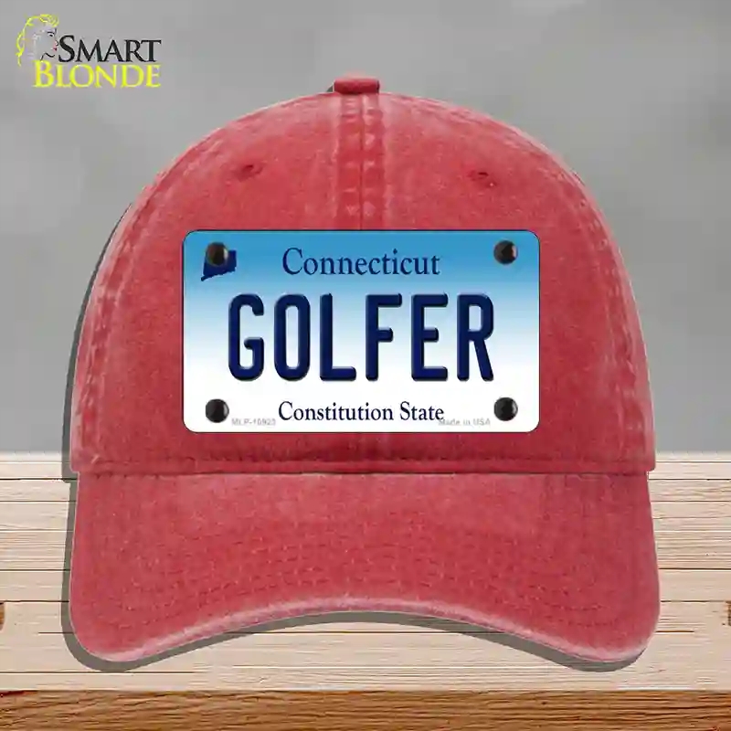 HAT13-MLP-10923 Golfer Connecticut Novelty License Plate Hat, Unconstructed Cotton - Red