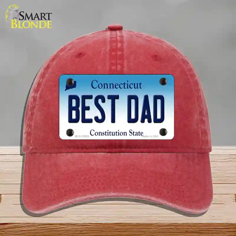 HAT13-MLP-10928 Best Dad Connecticut Novelty License Plate Hat, Unconstructed Cotton - Red