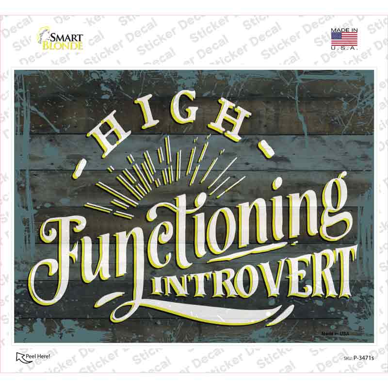 P-3471s-M High Functioning Introvert Novelty Rectangular Sticker Decal, Medium