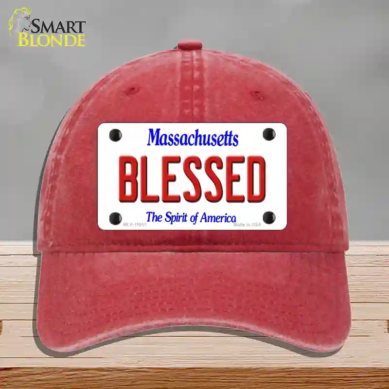 HAT13-MLP-11011 Blessed Massachusetts Novelty License Plate Hat, Unconstructed Cotton - Red