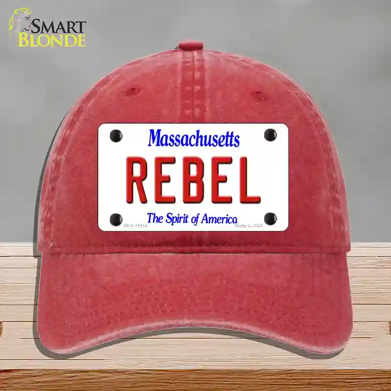 HAT13-MLP-11018 Rebel Massachusetts Novelty License Plate Hat, Unconstructed Cotton - Red