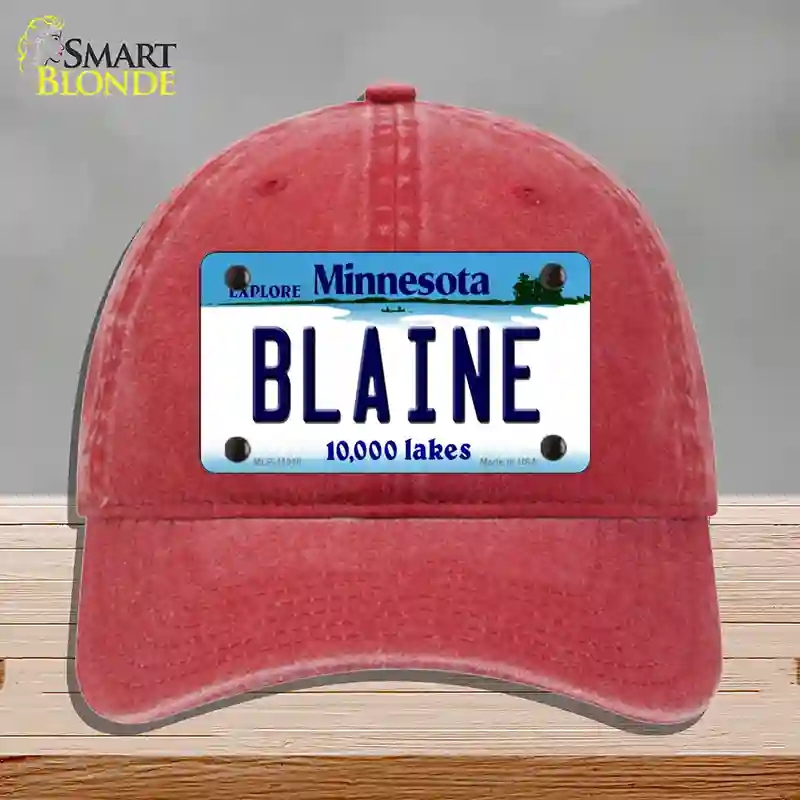 HAT13-MLP-11048 Blaine Minnesota State Novelty License Plate Hat, Unconstructed Cotton - Red