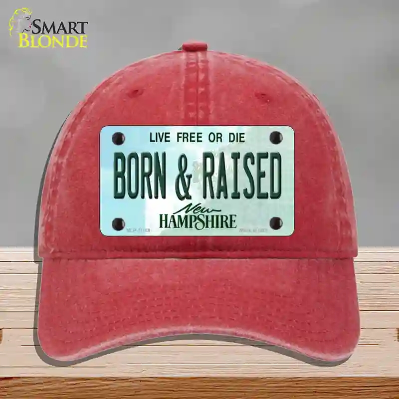 HAT13-MLP-11169 Born & Raised   Hampshire State Novelty License Plate Hat, Unconstructed Cotton - Red