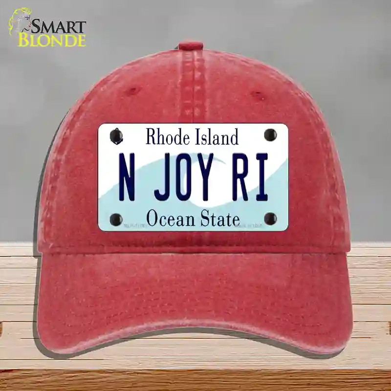 HAT13-MLP-11181 N Joy RI Rhode Island State Novelty License Plate Hat, Unconstructed Cotton - Red