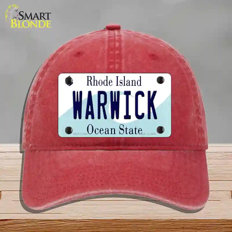 HAT13-MLP-11184 Warwick Rhode Island State Novelty License Plate Hat, Unconstructed Cotton - Red