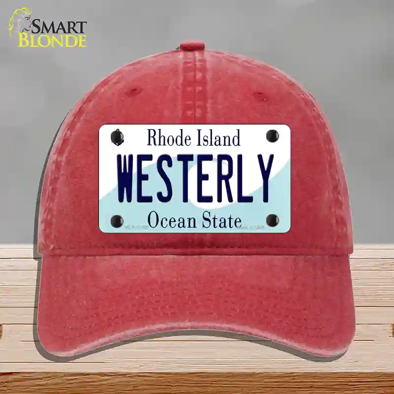 HAT13-MLP-11188 Westerly Rhode Island State Novelty License Plate Hat, Unconstructed Cotton - Red