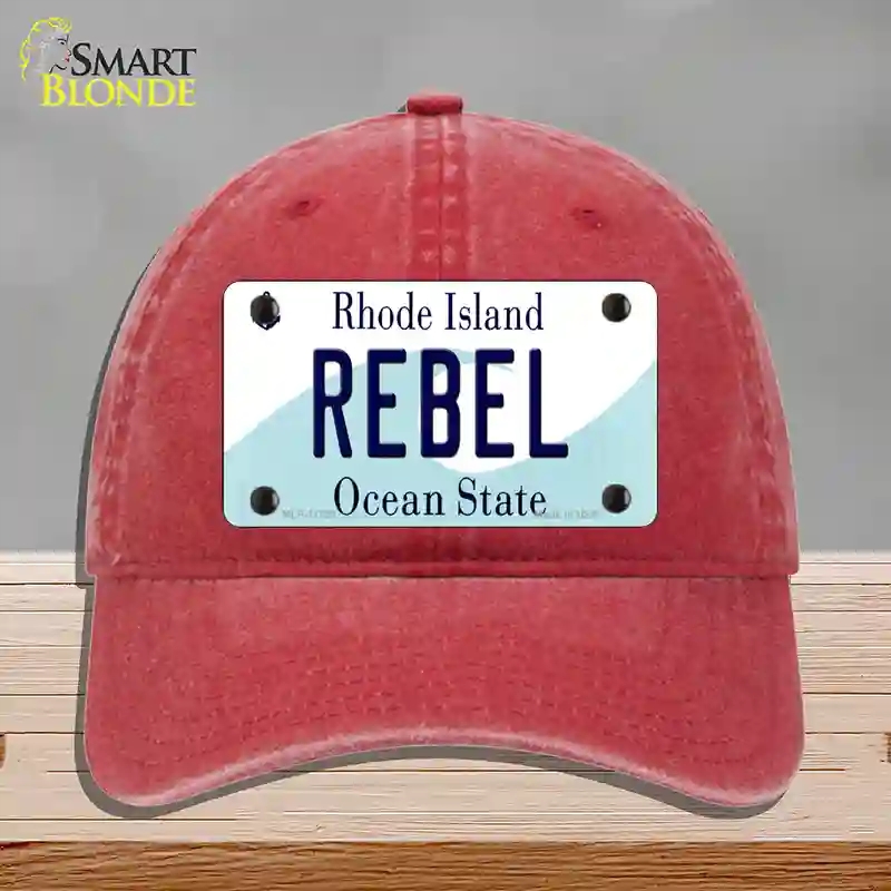 HAT13-MLP-11223 Rebel Rhode Island State Novelty License Plate Hat, Unconstructed Cotton - Red