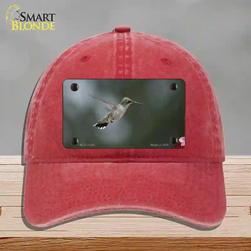HAT13-MLP-11243 Hummingbird in Flight Novelty License Plate Hat, Unconstructed Cotton - Red