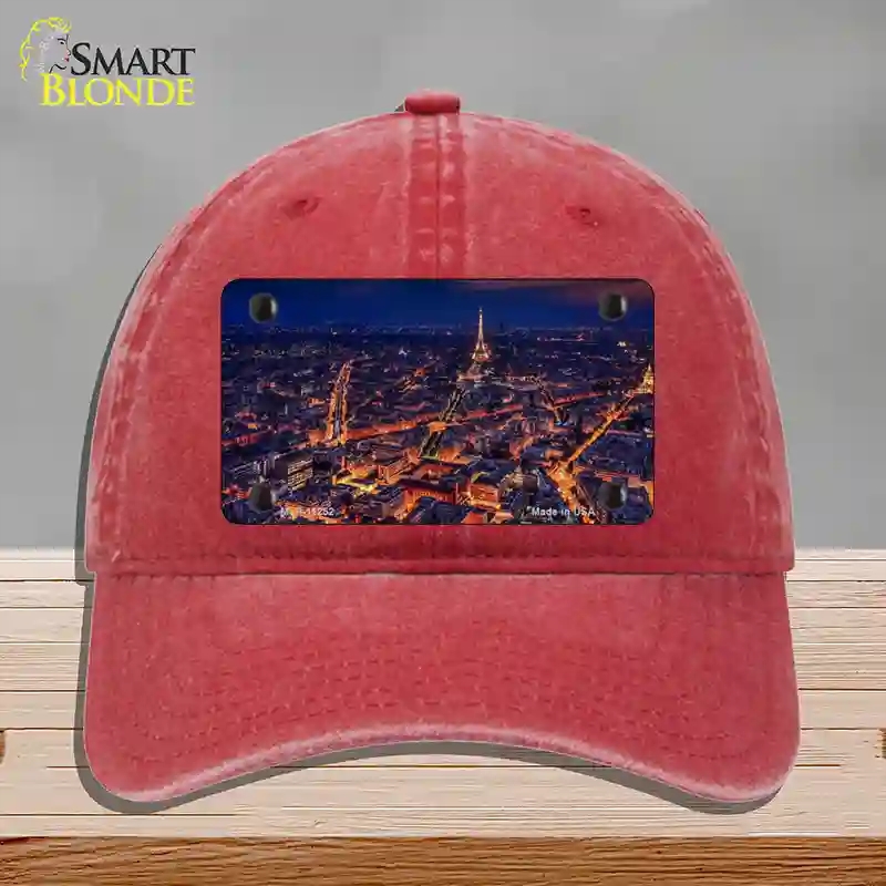 HAT13-MLP-11252 Paris At Night Eiffel Tower in Center Novelty License Plate Hat, Unconstructed Cotton - Red