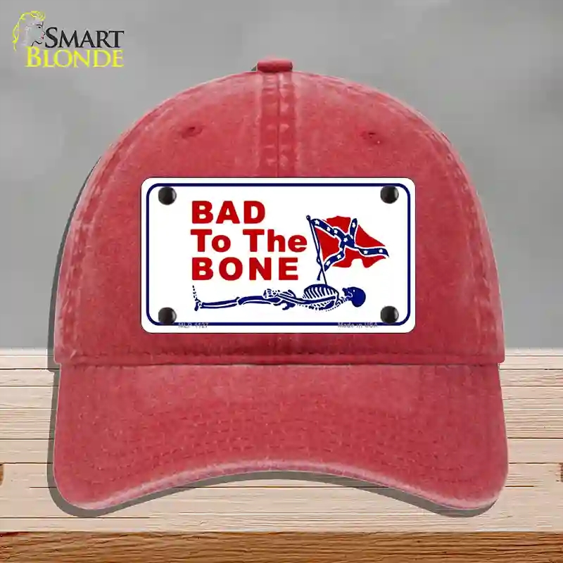 HAT13-MLP-1127 Bad to the Bone Novelty License Plate Hat, Unconstructed Cotton - Red