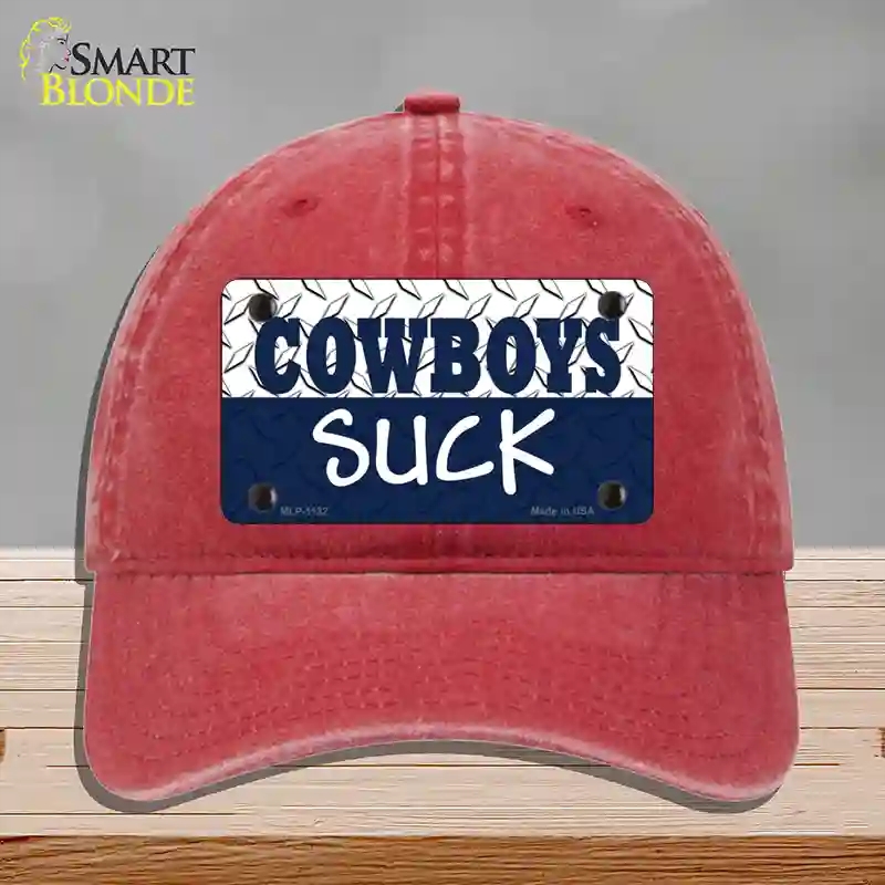 HAT13-MLP-1132 Cowboys Suck Novelty License Plate Hat, Unconstructed Cotton - Red