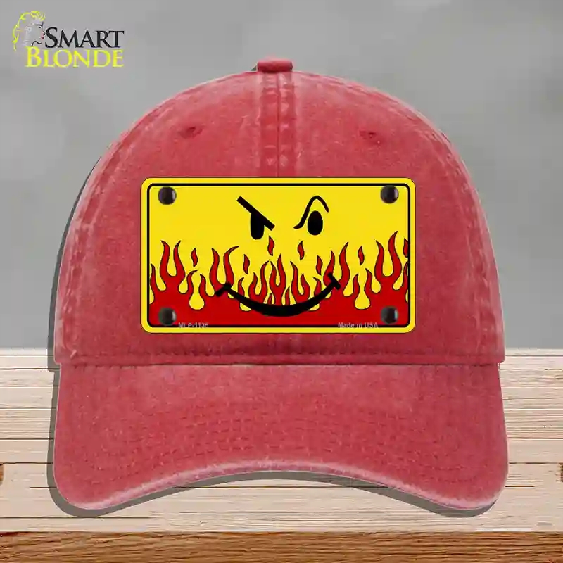 HAT13-MLP-1135 Smiley Flame Novelty License Plate Hat, Unconstructed Cotton - Red