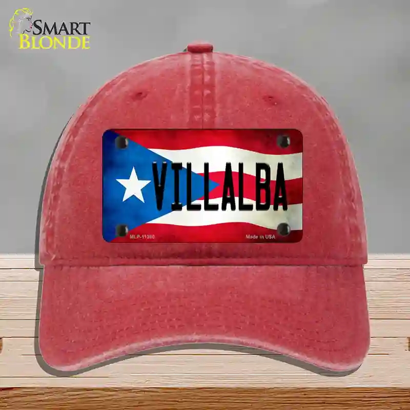 HAT13-MLP-11390 Villalba Puerto Rico Flag Novelty License Plate Hat, Unconstructed Cotton - Red