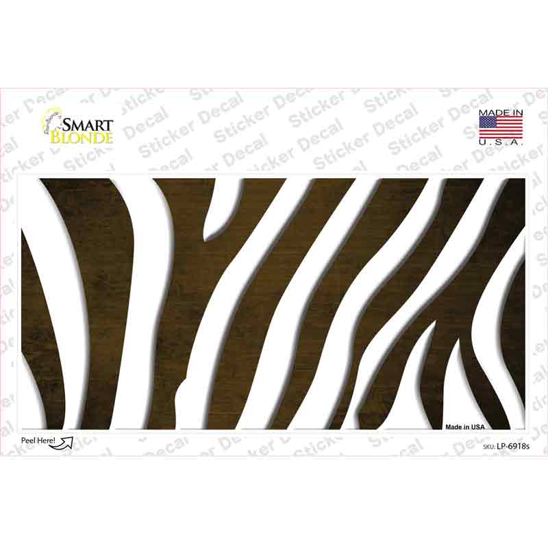 LP-6918s-M Brown White Zebra Oil Rubbed Novelty Sticker Decal, Medium
