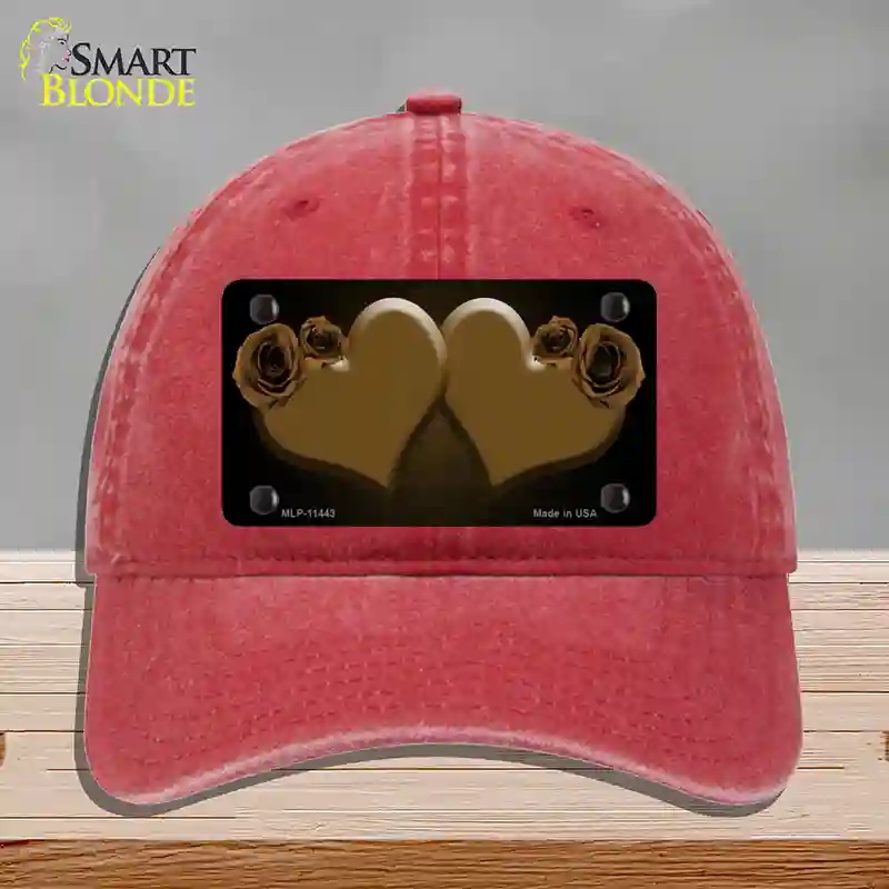 HAT13-MLP-11443 Hearts Over Roses in Brown Novelty License Plate Hat, Unconstructed Cotton - Red