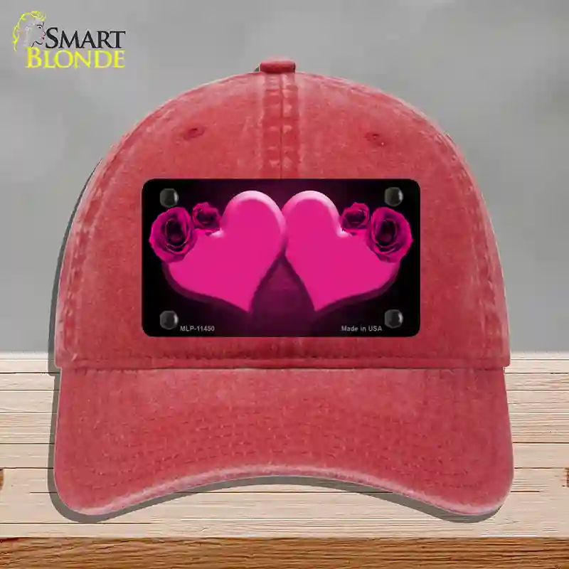 HAT13-MLP-11450 Hearts Over Roses in Pink Novelty License Plate Hat, Unconstructed Cotton - Red
